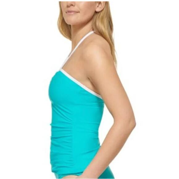 Calvin Klein V-Wire Bandeau Halter Tankini Top Swim Tropical Blue Small NWT - Picture 2 of 8